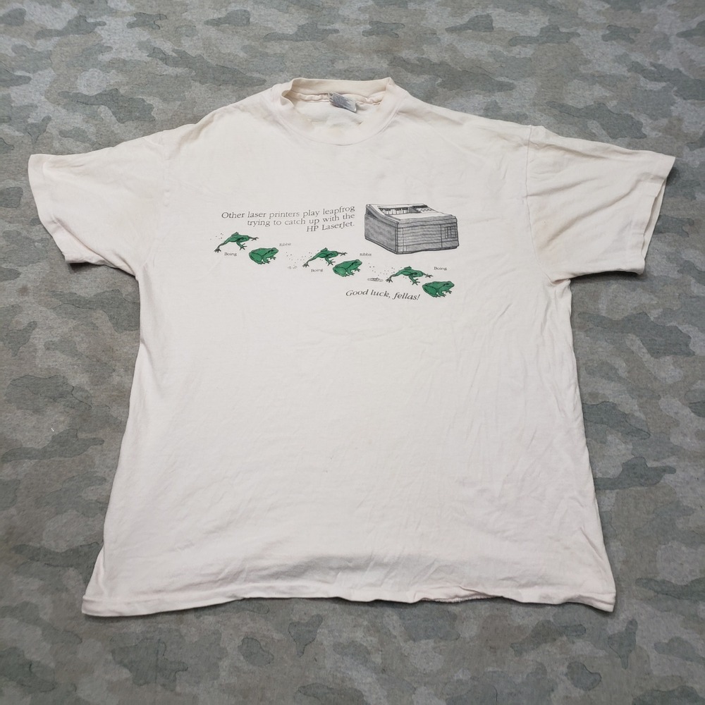 Vintage Hanes HP Shirt Mens Large Beige 90s Beefy-T Short Sleeve